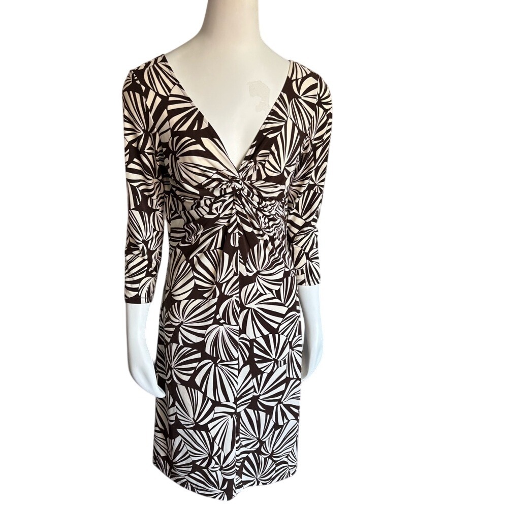 London Times Brown and Cream Ruched V neck Cocktail Dress Size‎ 10
